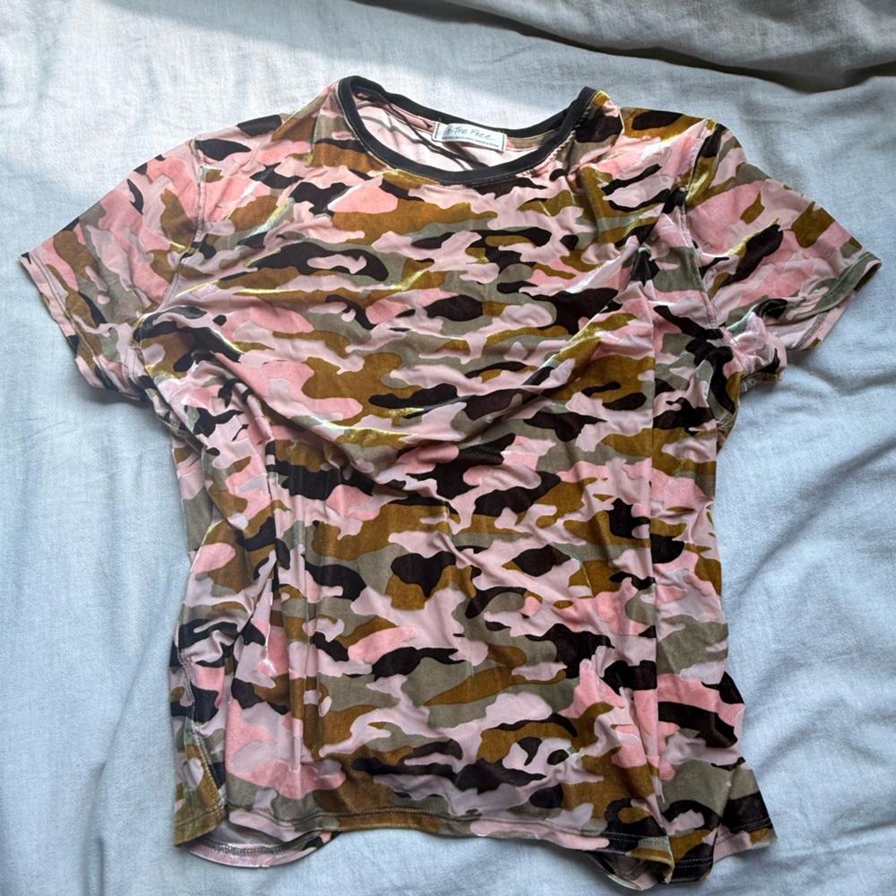 We The Free Pink and Brown Fitted Short Sleeve T-Shirt
